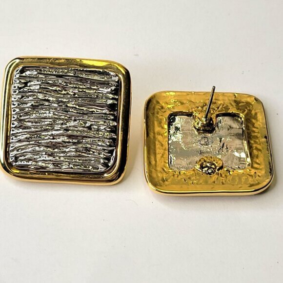 Silver and Gold Square Earrings - Picture 5 of 10